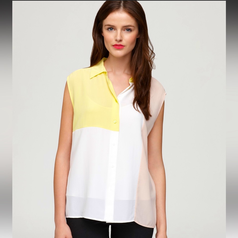 Equipment 100%Silk Diem Clean with Inset Button Down Shirt in Bright White